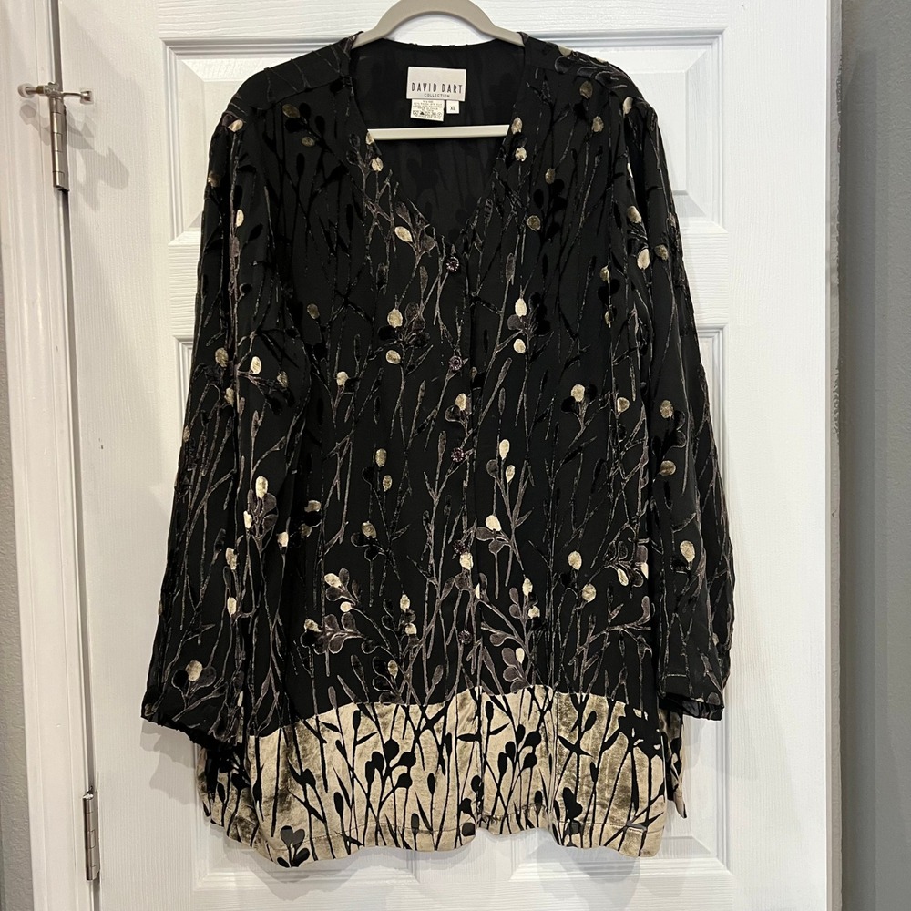 David Dart Tunic Rayon Silk Burnout Velvet Whimsigoth Dk Romance Boho XL